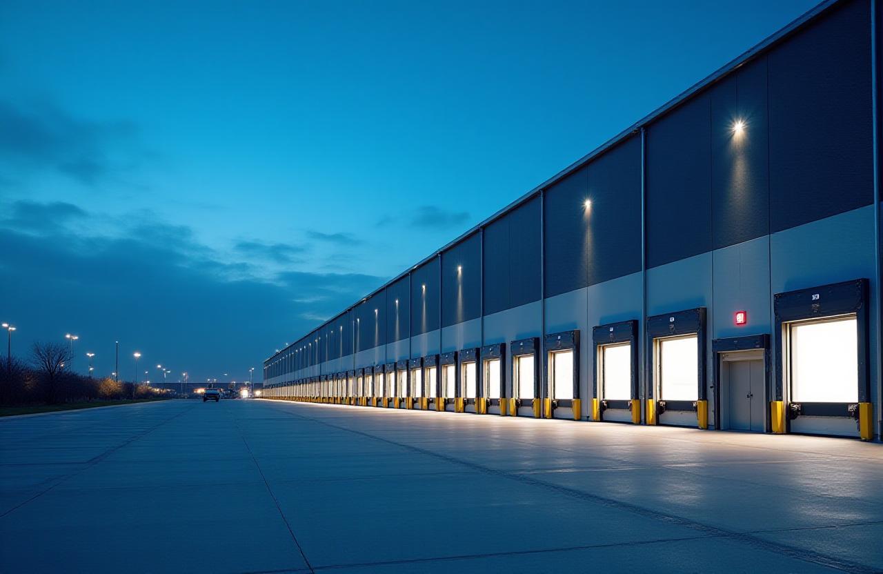 Modern expansive freight warehouse facility
